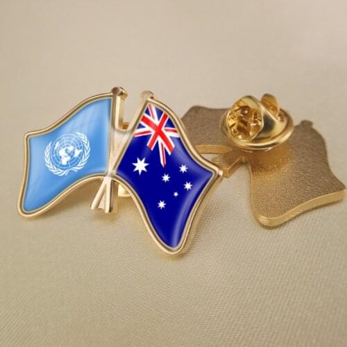 United Nations and Australia Crossed/Double/Friendship Flags Lapel Pins/Brooch/Badges