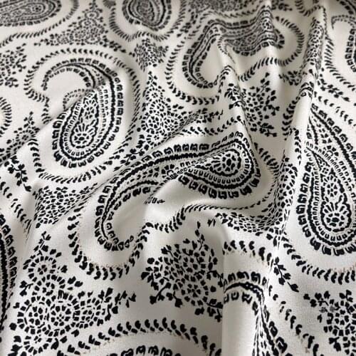 1 Meter Silk Fabric Cheongsam Shirt Dress Printing Heavy Stretch Satin White Bottom Cashews