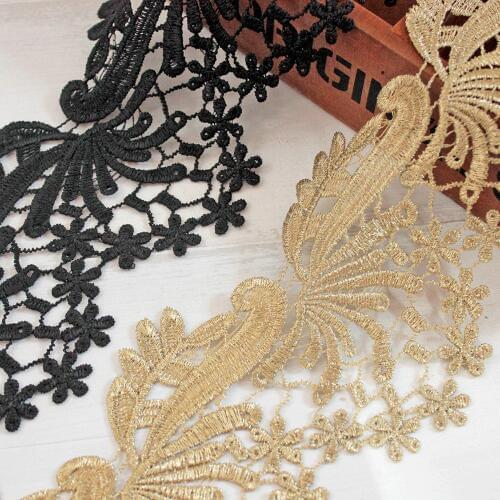 1Yard 10cm Width Gold Black Lace Water Soluble Trim Ribbon Embroidered Lace Fabric Sewing For Wedding Bridal Dress Lace Motifs