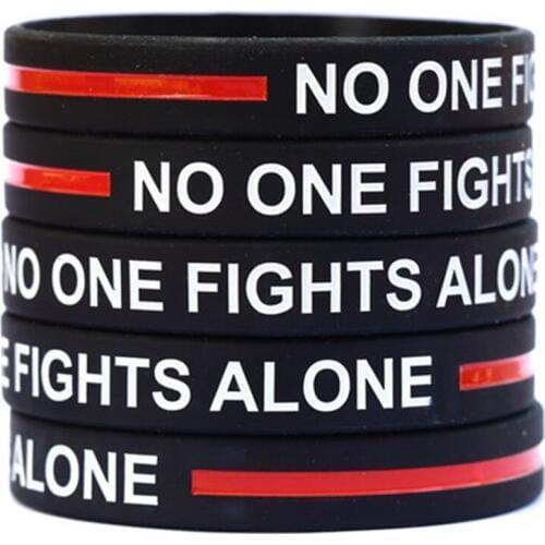 100pcs No one fights alone red thin line silicone wristband bracelet free shipping by ePacket