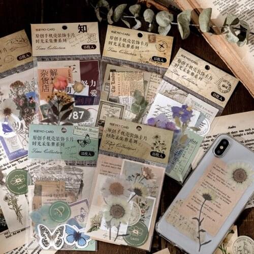 15pcs Vintage Material paper Cards for Phone Decorative Stationery Scrapbooking Diary Album Lable Retro Junk Journal Planner