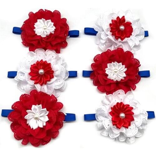 50pcs Pet Puppy Dog Cat Flowers Bow Ties Bowtie Adjustable Dog Bowties Grooming Accessories pearl style Dog Collar Pet Supplies