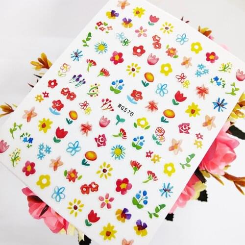 Watercolor Floret Flowers Nail Sticker Art Slider Foil Design Self Adhesive 3D Sunflower Nails Decoraciones Manicure Accesorios