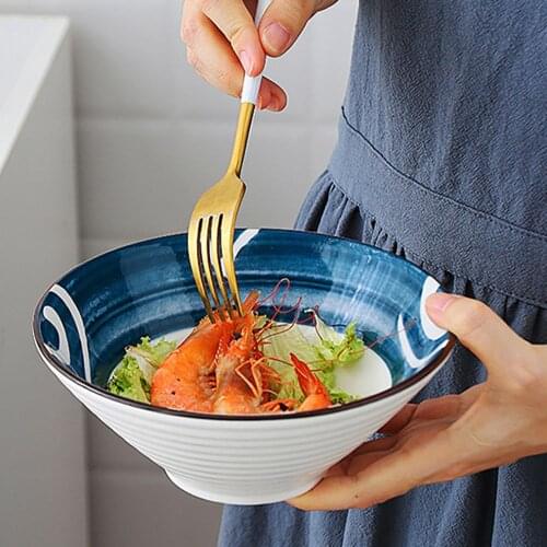 8 Inch Bamboo Hat Bowl Japanese Style Ceramic Rice Noodle Salad Soups Porcelain Tableware Underglaze Color CZY5896