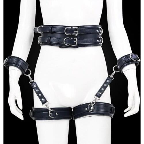 BDSM Bondage Games Leather Suit Hand and Leg Belt Handcuffs Leg Strap Binding Men Split Legs Sex Tools for Couples Sex Position