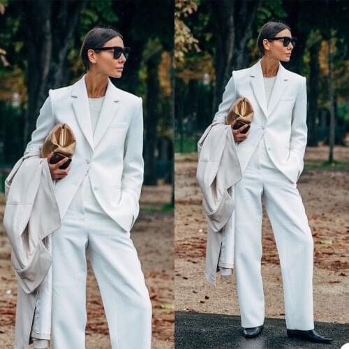 White Bride Women Pants Suits Slim Fit Two Button Blazer Suit Ladies Prom Party Wedding Wear Outfit (Jacket+Pants)