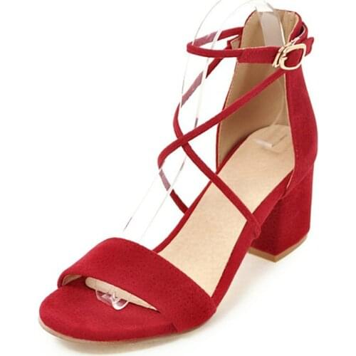 Plus Size 44 45 Summer Women Sandals High Heels Shoes Block Heel Ladies Sandles Open Toe Dress Office Shoes Pink Red