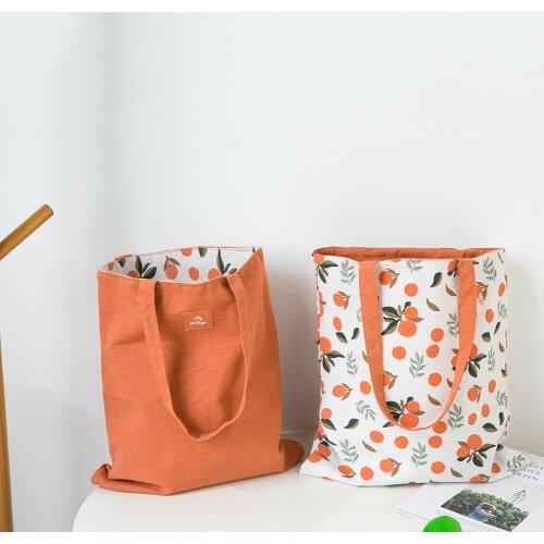 Fruit Printing Double-sided Underarm Bag Cotton Linen Handbag Large Capacity Shopping Bag Ladies Casual Tote Bag