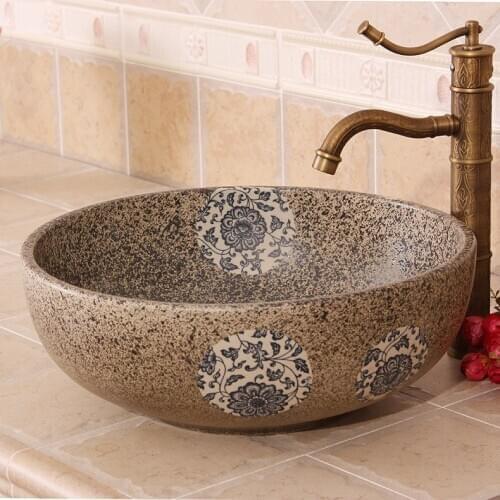 Glazed porcelain bathroom vanity bathroom sink bowl countertop Oval Ceramic wash basin bathroom sink Hand Painted Sink