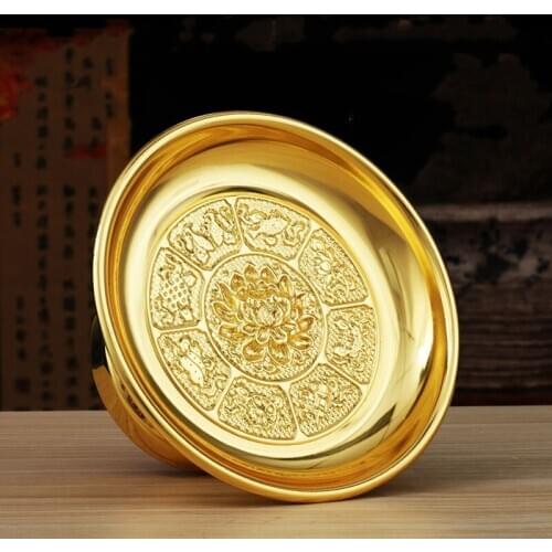 Exquisite Carving Golden Alloy Lotus Fruit Plate Solemn Ceremony Consecrate Buddha Tray Buddhist Temple Decoration