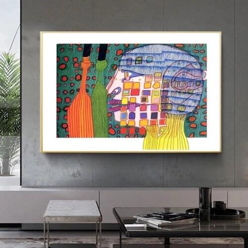 Nordic Abstract Color Characters Canvas Painting Friedensreich Hundertwasser Artwork Painting Wall Art Poster Picture Home Decor