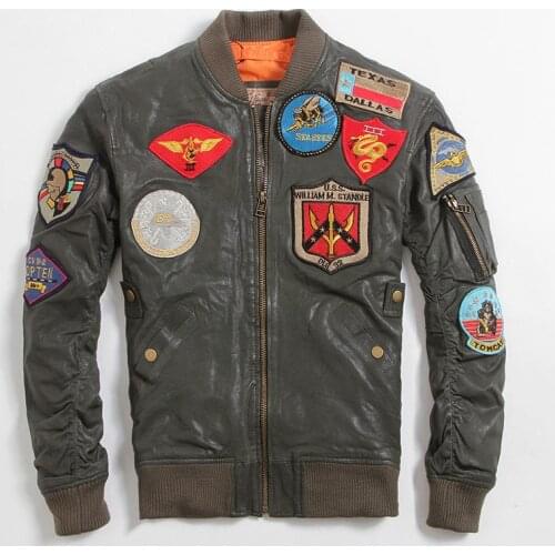 2020 Men Green USAF Military Pilot Jacket Large Szie 6XL Genuine Sheepskin Autumn Slim Fit Aviator Leather Coat