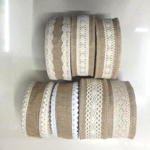2M 3Styles Jute Cotton Lace Ribbon Sewing Tape Hessian Roll Burlap Trims Tape Vintage DIY Crafts Home Wedding Party Decoration
