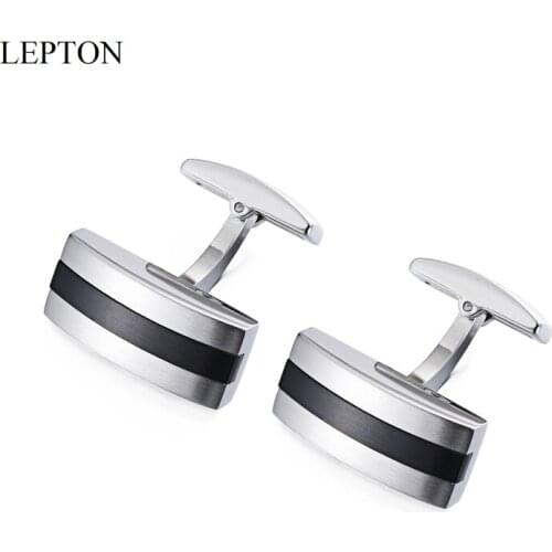LEPTON Matte Stainless Steel Cufflinks Fashion Rectangle Metal Cuff Links for Mens Wedding Business Father Day Gifts Cufflink
