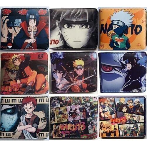 Peripheral Anime Naruto Short Wallet PU Leather Student Wallets for Men Japanese Animation Card Holder Purse with Zipper Bag