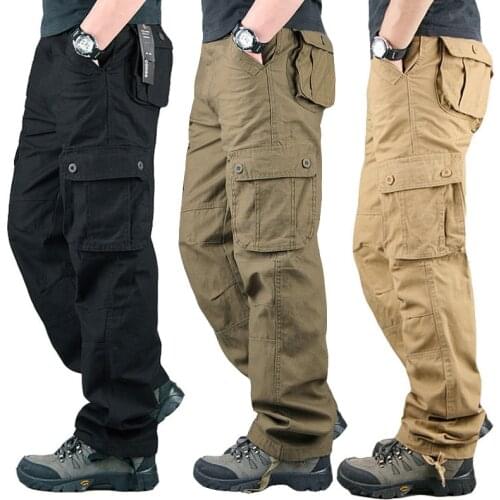 2021 Mens Multi-Pocket Cargo Pants Outdoor Leisure Straight Sports Multi-Pocket Loose Wear-Resistant Work Pants