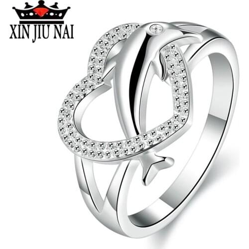 2020 new ins hot sale fashion OL style mini cute dolphin love diamond ring party womens jewelry Valentines Day confession gift