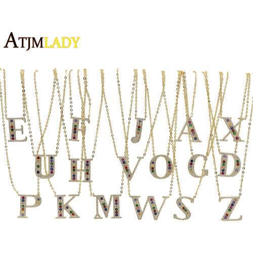 New arrived wholesale name letter necklace rainbow cz Initials letter Alphabet Long women A to Z charming gorgeous jewelry