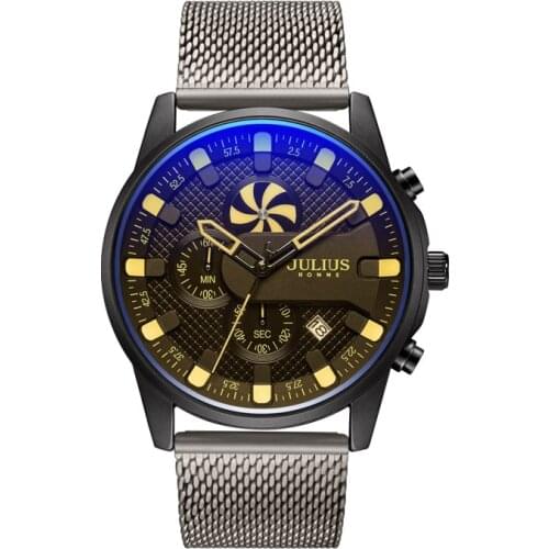 Auto Date Julius New Mens Watch Japan Mov't Elegant Fashion Hours Clock Stainless Steel Bracelet Boy Birthday Father Gift Box