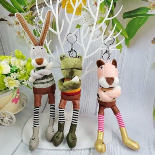 New Style Gentleman Leather Pants Striped Leopard Keychain Cute Plush Long-legged Frog Doll Keychain Car Backpack Ornaments