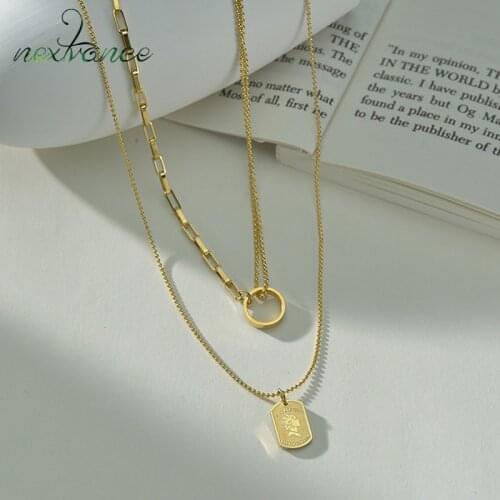 Nextvance 14K Necklace Stainless Steel Double Box Chain Stitching Necklaces For Women Girlfriend Daily Jewelry Pendants Gift