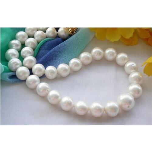 Z4243 REAL 17" 14mm ROUND white FRESHWATER PEARL NECKLACE Factory Wholesale price Women Giftword Jewelry