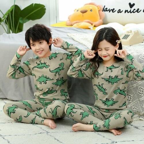 Dinosaur Pajama Sets for Children Girls Sleepwear Baby Boys Thermal Underwear Teens Cartoon Warm Winter Homewear Kids Costume
