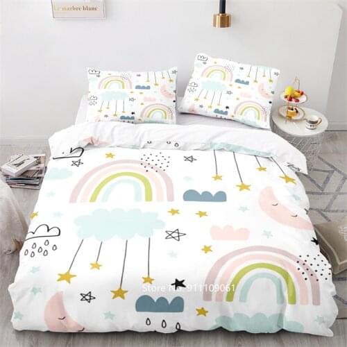 Nordic Girl Heart Rainbow Series White Bedding for Children Girl Room Soft Bedspread Comfortable Down Bedcover Pillowcase