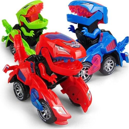 Transforming Dinosaur LED Car Dinosaur Transform Car Toy Automatic Dino Dinosaur Transformer Toy Car for Kids 3+ Years Old