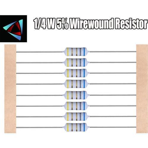 100pcs 1/4W5% Wirewound Resistor +-5% 0.5E 1E 4.7E 10E ohm