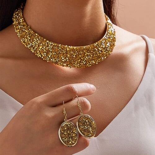 Luxury Female Rainbow Zircon Jewelry Set Rose Gold Silver Color Dangle Earrings For Women Cute Oval Wedding Chain Necklace