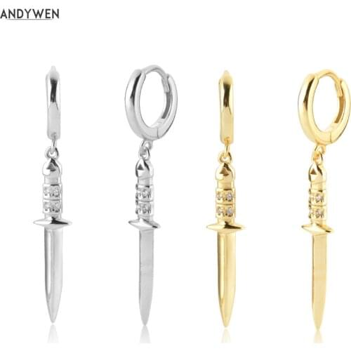 ANDYWEN 925 Sterling Silver Gold Circle Arrow Drop Earring Piercing Pendientes Rock Punk Clips Crystal Luxury Jewelry Gift