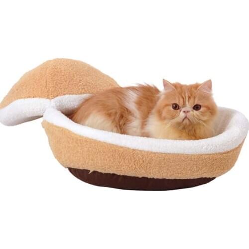 Cute Hamburger Plush Cat Nest Detachable Warm Cat Sleeping Bag Autumn Winter Warm Cat House Dog Bed Collapsible Pet Mat Supply