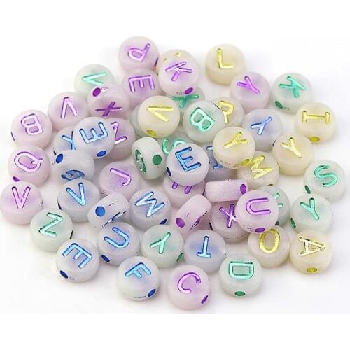 Mixed Fluorescence Letter Acrylic Beads Round Flat Alphabet Loose Spacer Beads For Jewelry Making Handmade Diy Bracelet Necklace
