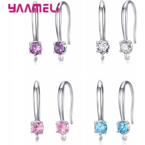 Smooth 925 Sterling Silver Jewelry Findings for Handemade Hook Earrings Making Components White Pink Blue Purple Cubic Zircon