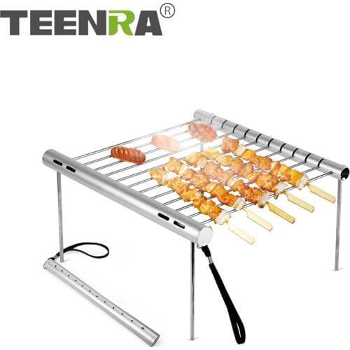 TEENRA 1Pc Mini Stainless Steel BBQ Grill Portable Charcoal BBQ Grill Folding Camping Grill For Outdoor Use Park Accessories