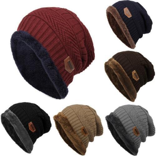 Unisex Fashion Knitted Winter Hat Ladies Mens Casual Beanie Solid Color Hip-hop Lazy Plus Velvet Thick Warm Solid