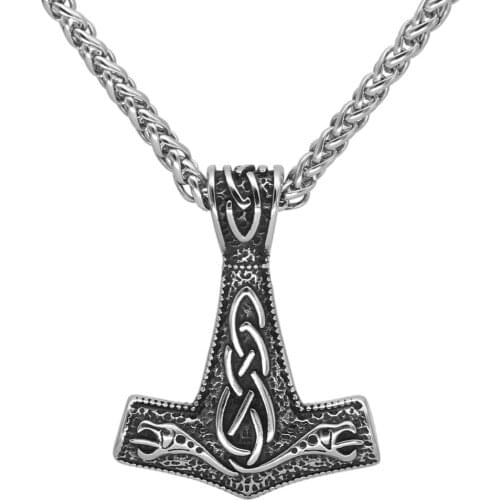 Viking axe stainless steel Mjolnir necklace viking Thor hammer Scandinavian pendant jewelry men with valknut gift bag
