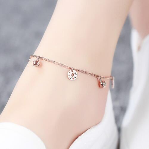 YUN RUO Fashion Rose Gold Anklet Lucky Coin Bells Chain Charm Woman Girl Gift 316 L Stainless Steel Jewelry Top Quality Not Fade