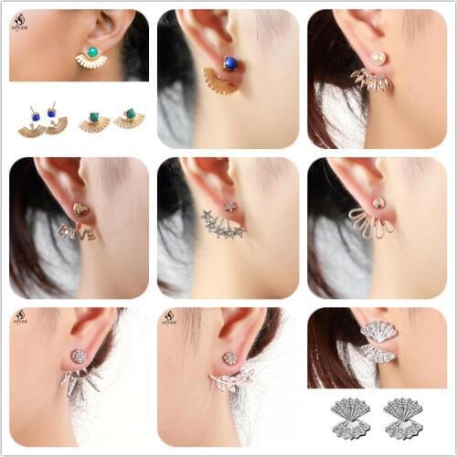 Oly2u CZ Crystal LOVE Heart Earring Jackets brincos Pending Mujer Front Back Two Sides Star Earrings Mismatch Style pendientes