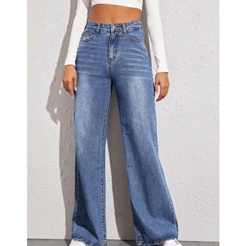 Womens Leisure Jeans Loose Solid Color Long Pants Zipper Crotch High Waist Trousers For Female Skin-Friendly And Comfortable