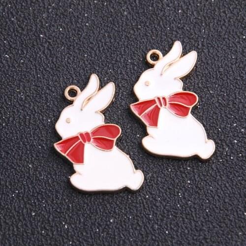 1pcs 20*32mm Direct Sale Alloy Metal Drop Oil Bow Rabbit Charms Pendant For DIY Bracelet Necklace Jewelry Making