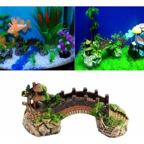 1PCS Aquarium Retro Arch Bridge Stairs Turtle Pavilion Tree Plants Resin Decoration Pet Supplies Fish Tank Landscaping Ornaments