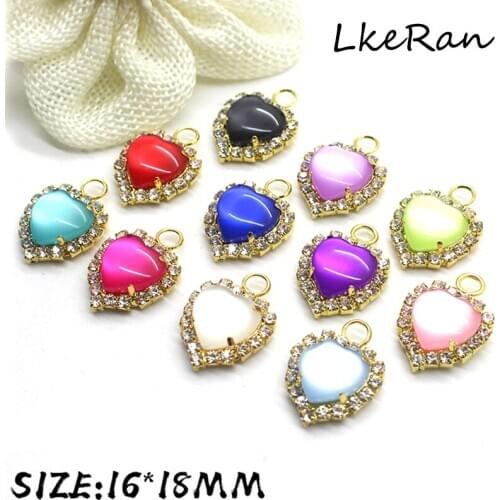 NEW 10Pcs 16*18mm Hanging Heart Solid color Resin Rhinestone Button for Clothing DIY Decorative Crafts Sewing Accessories Metal