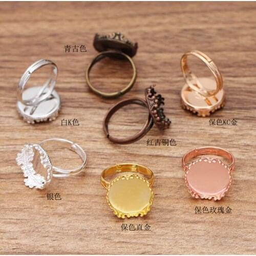 100pcs crown bezel ring into 12mm 15mm round tray adjustable ring blanks findings ring base cabochon settings accssories