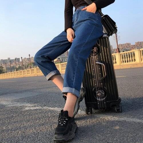 2021 Black Beige Blue Elastic Waist Jeans Women High Wais Plus Size Denim Harem Pants Casual Female Mom Jeans Korean Fashion