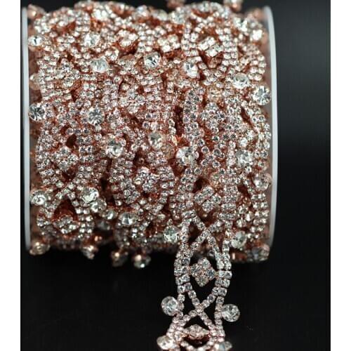 5 YARD Fashion Rose Gold Metal Chain Belt for wedding dress Rhinestone Bridal Trim Bridal beaded glass rhinestone applique trim