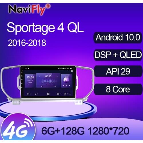 NaviFly 6GB+128GB 8 Core Carplay QLED 1280*720 Android 10 Radio GPS Car Muletimedia Player For Kia Sportage 4 QL 2016-2017 2018