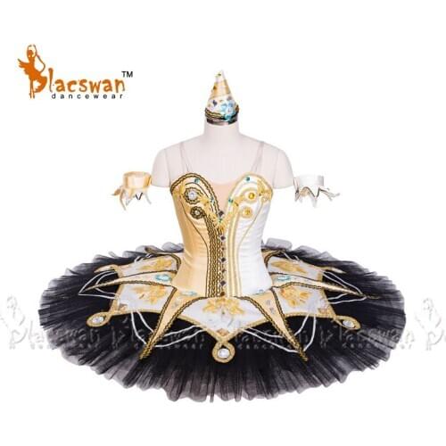 Satanella pancake tutu Sleeping Beauty Evil Fairy Ballet Costume black ballet tutu Gold Custom Made Professional Tutu Girl BT926
