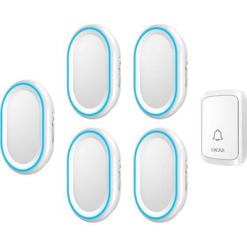 CACAZI Wireless Doorbell Waterproof 300M Remote LED Light Home Smart Calling Bell 1 Button 5 Receivers US EU UK AU Plug Chimes